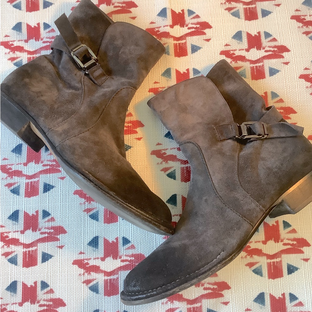 Alberto Fermani Distressed Grey Suede Moto Ankle Boot